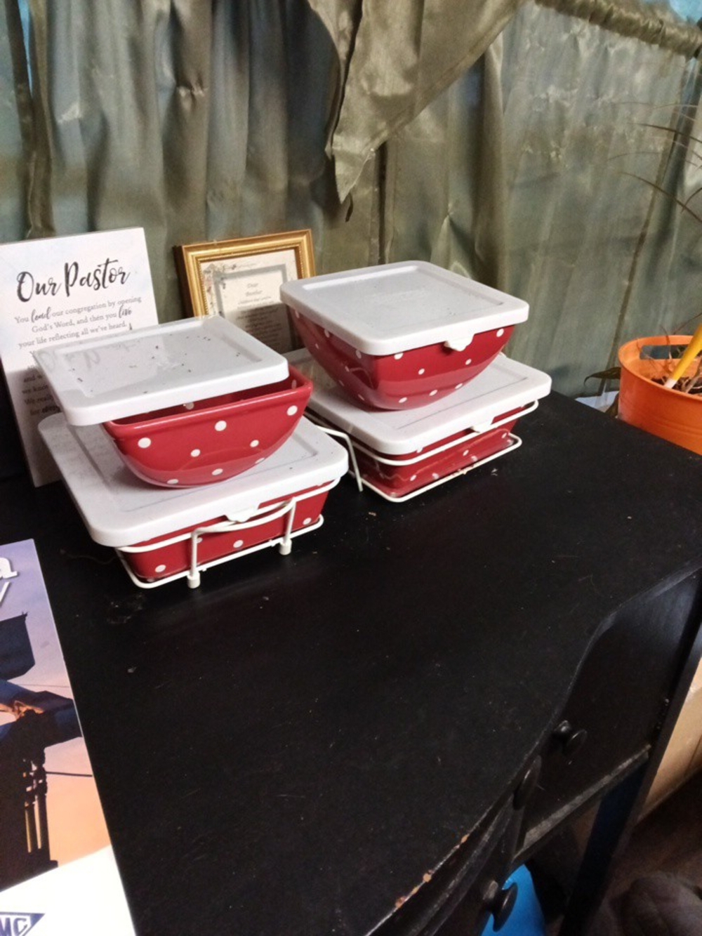 Temptations Red with White Polka Dot Ceramic Bowl and Lid Set - 6 Piece